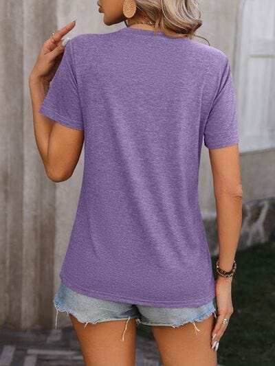 Heathered Round Neck Short Sleeve T-Shirt - Trendsi - Flyclothing LLC