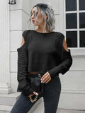 Cold-Shoulder Ribbed Trim Sweater - Trendsi - Flyclothing LLC