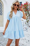 Ruched Tiered V-Neck Short Sleeve Mini Dress - Trendsi - Flyclothing LLC