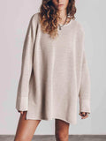 Openwork Round Neck Long Sleeve Slit Sweater - Trendsi - Flyclothing LLC