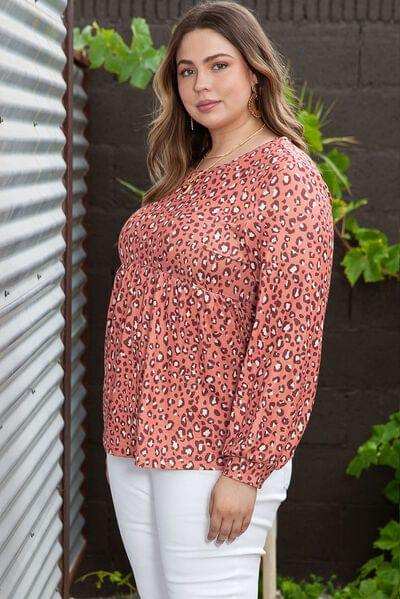Plus Size Leopard Long Sleeve T-Shirt - Trendsi - Flyclothing LLC