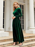 Tie Front Round Neck Long Sleeve Maxi Dress - Trendsi - Flyclothing LLC