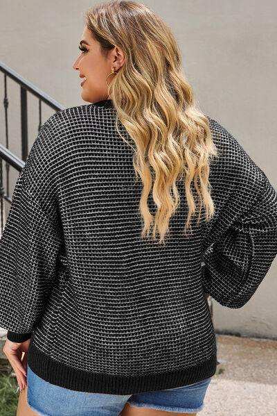 Plus Size Waffle-Knit Round Neck Dropped Shoulder Sweater - Trendsi - Flyclothing LLC