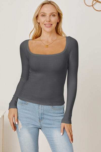 Square Neck Long Sleeve T-Shirt - Trendsi - Flyclothing LLC