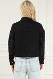 Sequin Button Up Raw Hem Denim Jacket - Trendsi - Flyclothing LLC