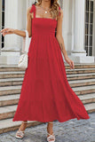 Tie-Shoulder Smocked Tiered Dress - Trendsi - Flyclothing LLC