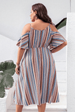 Plus Size Striped Cold-Shoulder Dress - Trendsi - Flyclothing LLC