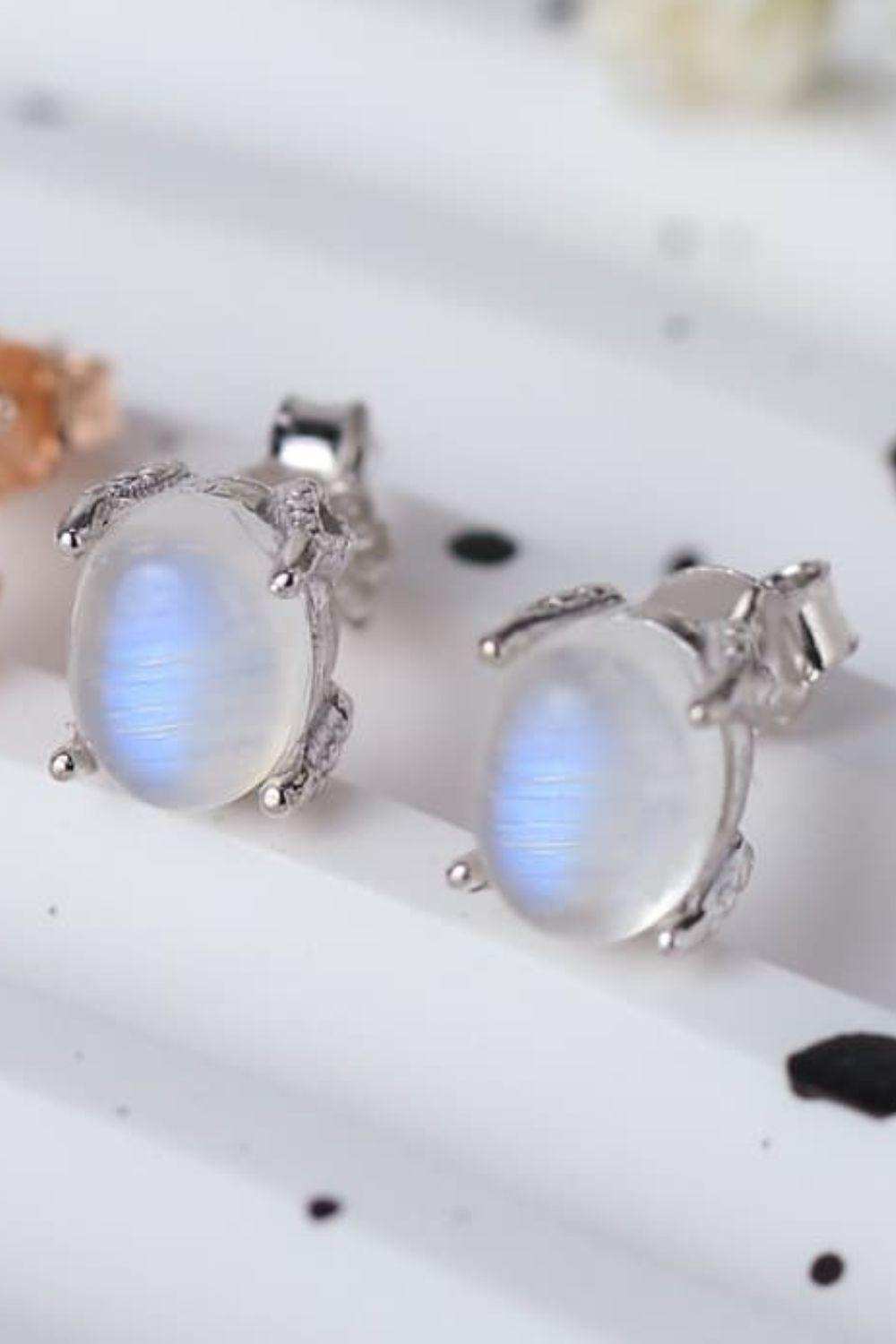 High Quality Natural Moonstone 925 Sterling Silver Stud Earrings - Trendsi - Flyclothing LLC
