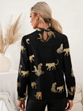 Leopard Graphic Mock Neck Puff Sleeve Blouse - Trendsi - Flyclothing LLC