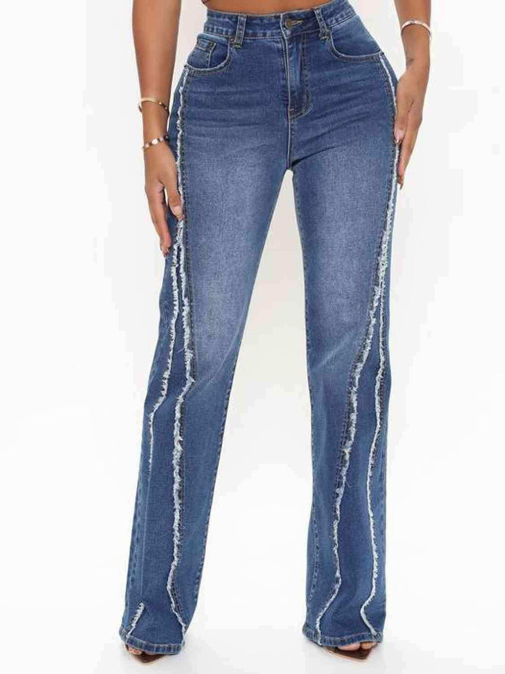 Raw Hem High Waist Jeans - Trendsi - Flyclothing LLC