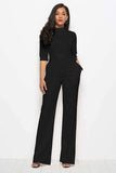 Mock Neck Tie-Waist Half Sleeve Jumpsuit - Trendsi - Flyclothing LLC