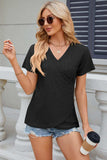 Eyelet Surplice Short Sleeve T-Shirt - Trendsi - Flyclothing LLC