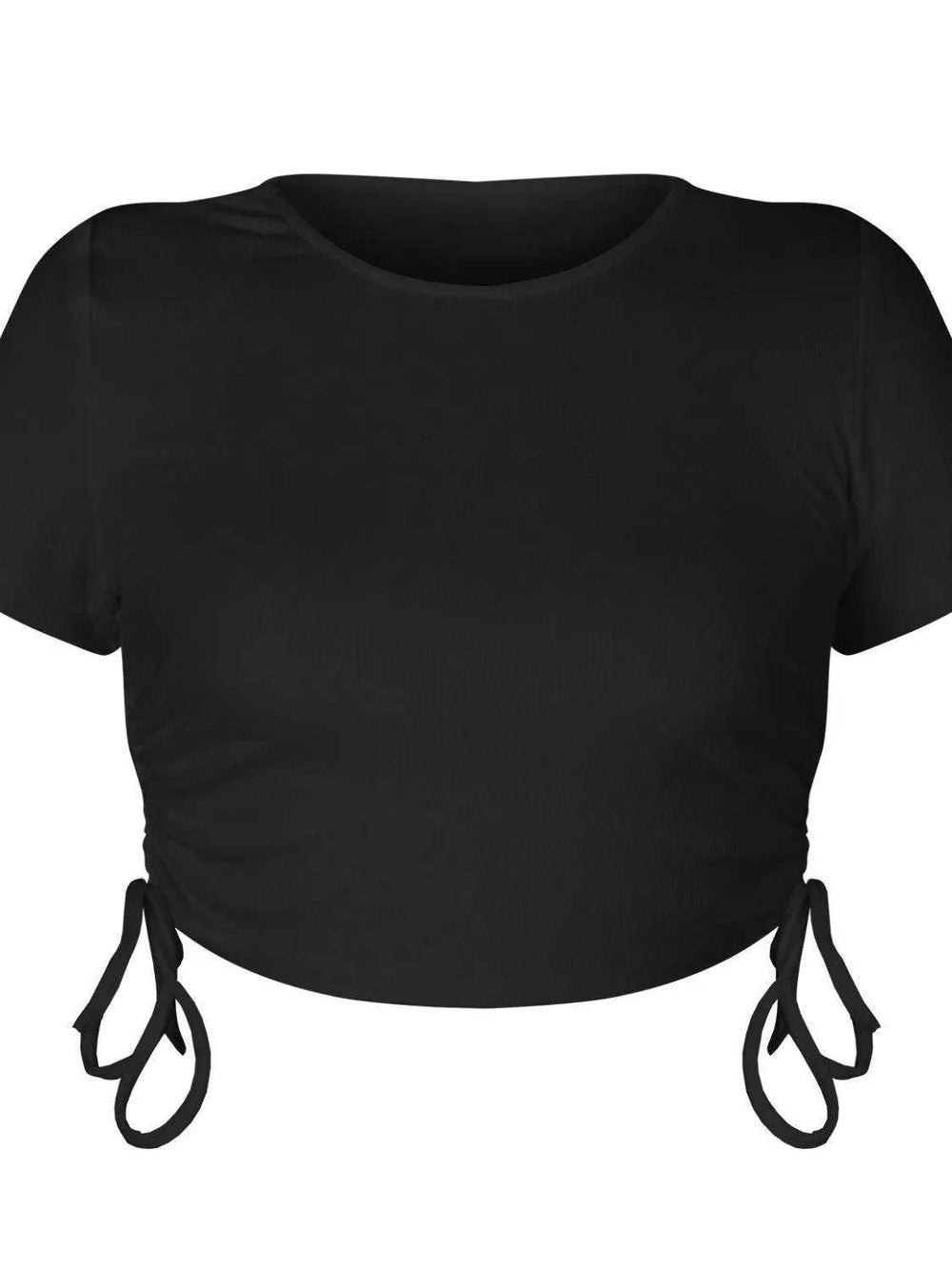 Round Neck Short Sleeve Drawstring Tee - Trendsi - Flyclothing LLC
