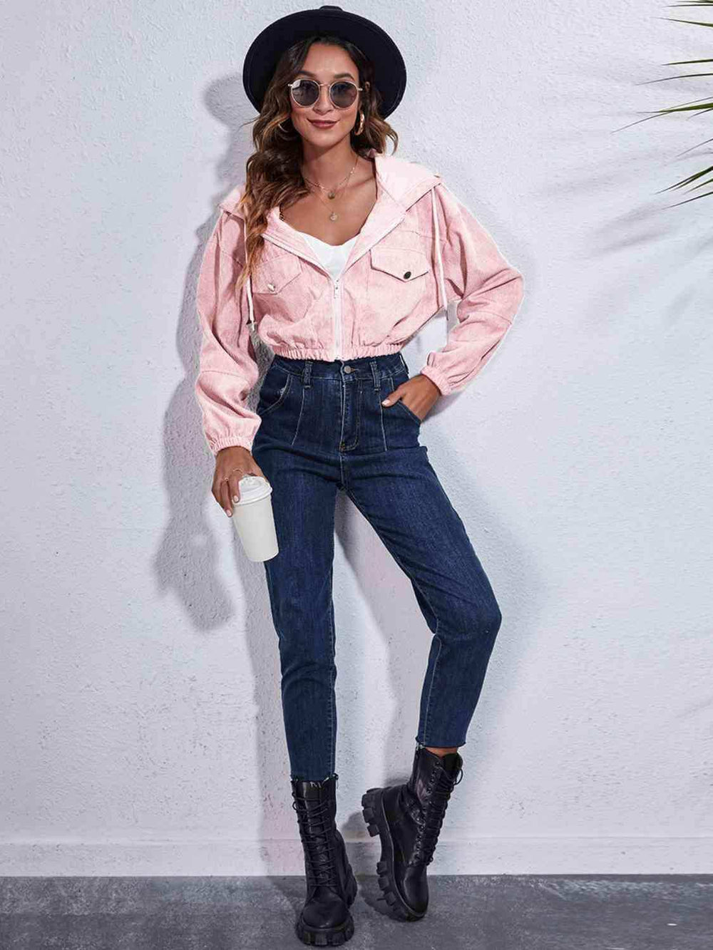 Drawstring Hooded Zip Up Jacket with Pockets - Trendsi - Flyclothing LLC