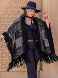 Plus Size Printed Fringe Open Front Outerwear - Trendsi - Flyclothing LLC