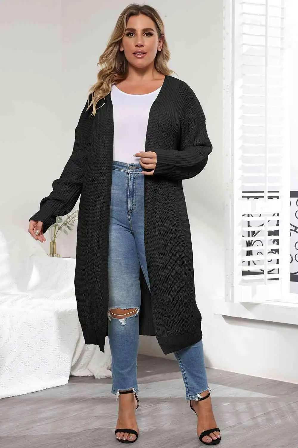 Plus Size Open Front Long Sleeve Cardigan - Trendsi - Flyclothing LLC