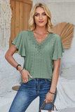 Eyelet Applique V-Neck Cap Sleeve T-Shirt - Trendsi - Flyclothing LLC
