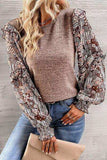 Heathered Floral Frill Lantern Sleeve Blouse - Trendsi - Flyclothing LLC