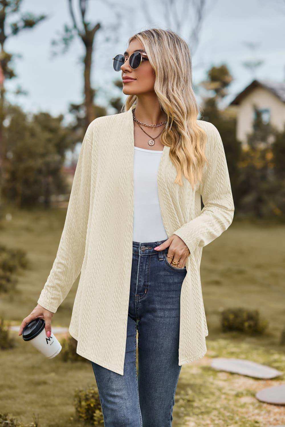 Open Front Long Sleeve Cardigan - Trendsi - Flyclothing LLC