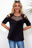 Round Neck Cutout Raglan Sleeve Tee - Trendsi - Flyclothing LLC