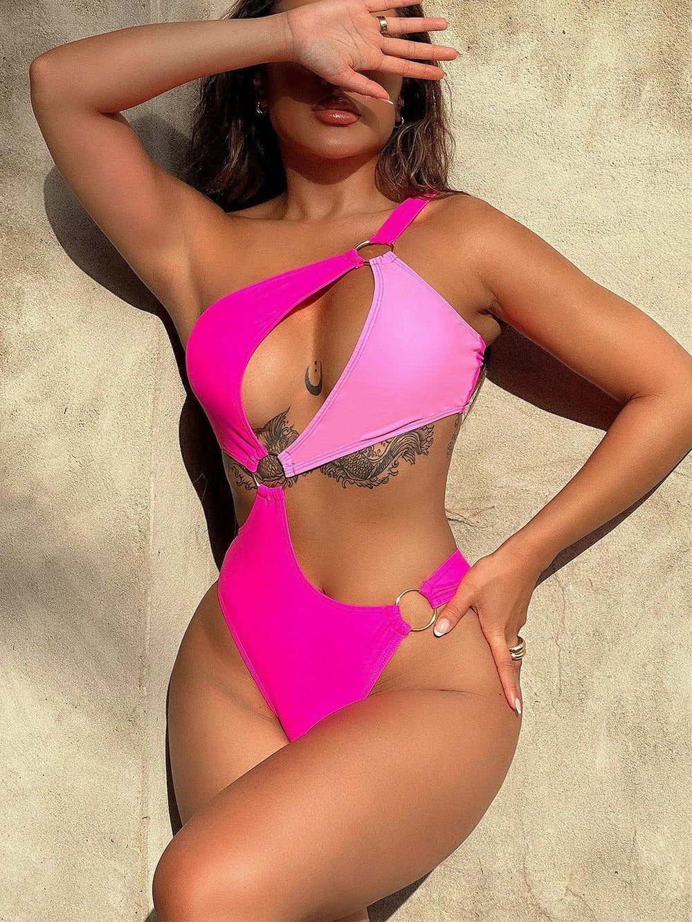 One-Shoulder Cutout Ring Detail One-Piece Swimsuit - Trendsi - Flyclothing LLC
