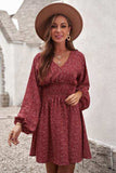Smocked V-Neck Balloon Sleeve Dress - Trendsi - Flyclothing LLC