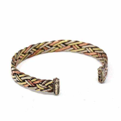 Copper and Brass Cuff Bracelet: Healing Weave - DZI (J) - DZI (J) - Flyclothing LLC