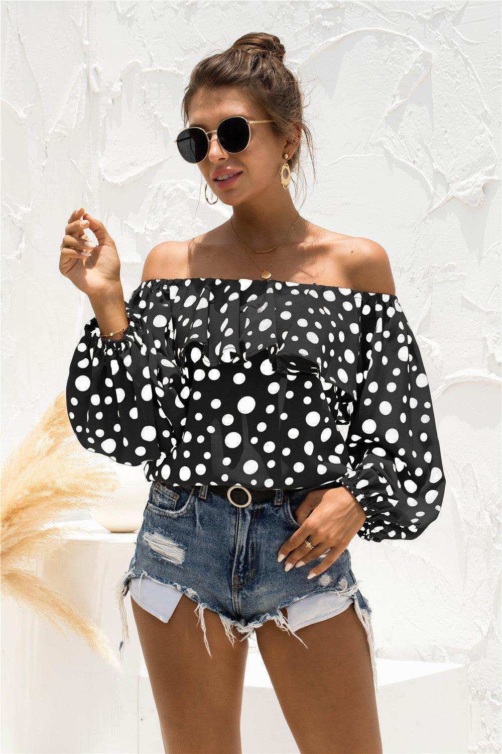 Polka Dot Off-Shoulder Layered Blouse - Trendsi - Flyclothing LLC