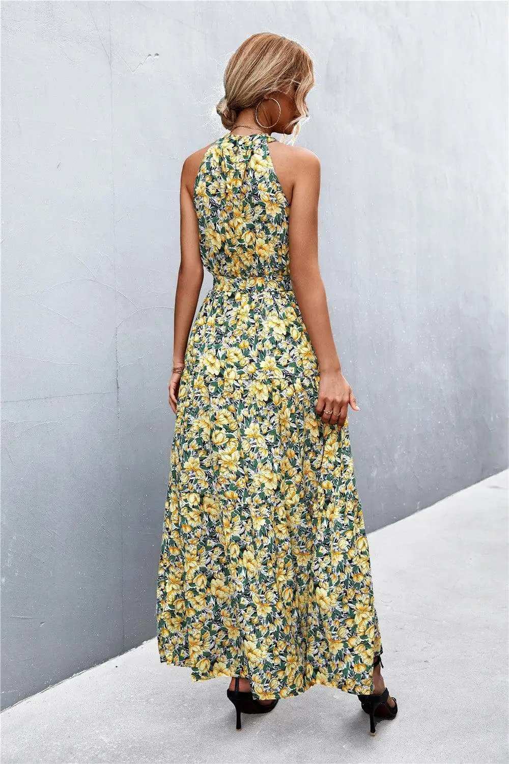 Printed Sleeveless Tie Waist Maxi Dress - Trendsi - Flyclothing LLC