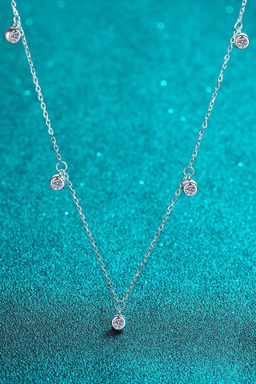 Moissanite Rhodium-Plated Necklace - Trendsi - Flyclothing LLC