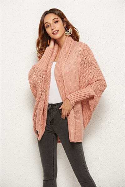 Open Front Batwing Sleeve Cardigan - Trendsi - Flyclothing LLC