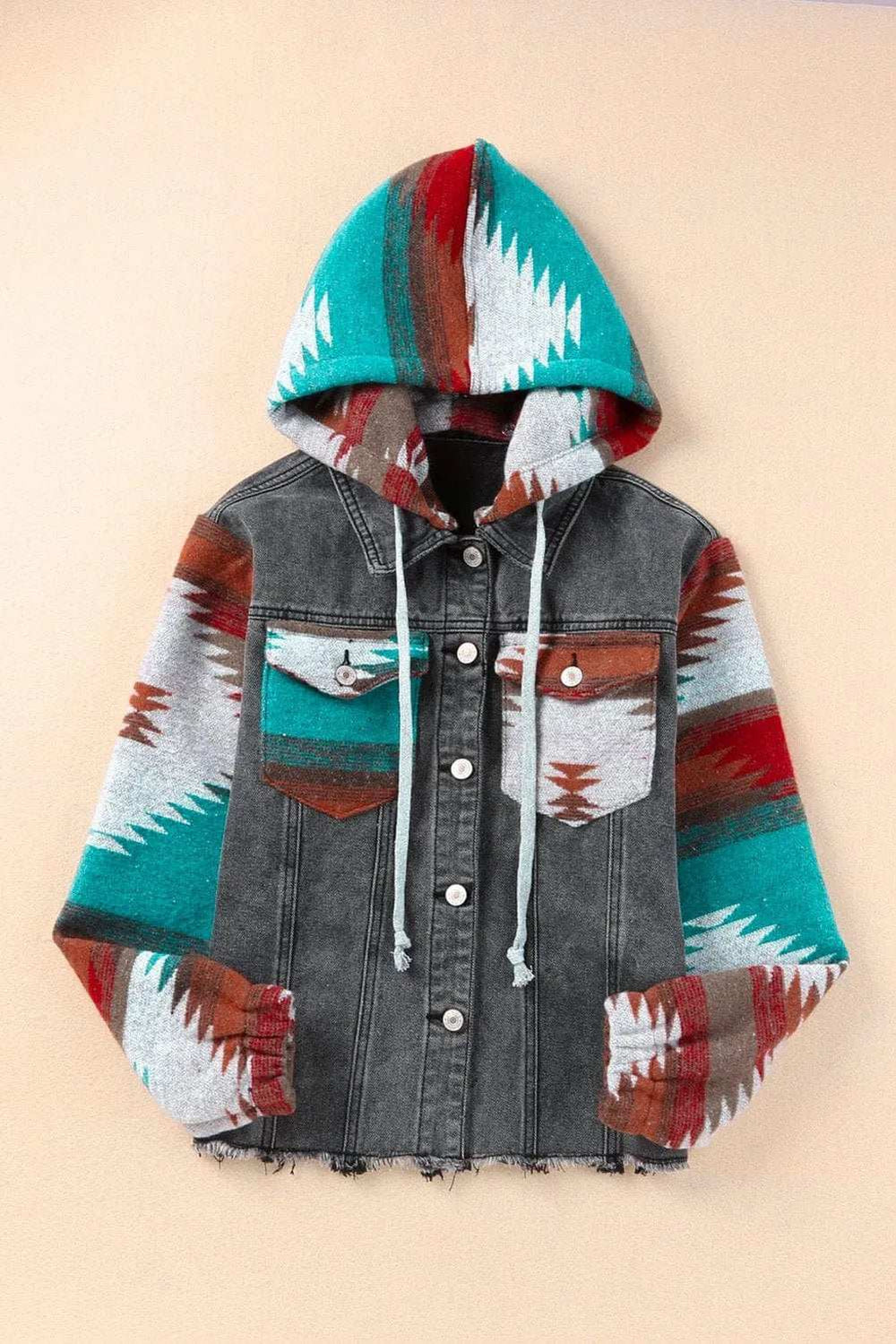 Drawstring Hooded Pocketed Denim Jacket - Trendsi - Flyclothing LLC