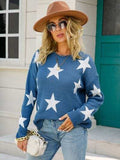 Star Round Neck Dropped Shoulder Sweater - Trendsi - Flyclothing LLC