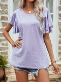Round Neck Flutter Sleeve Blouse - Trendsi - Flyclothing LLC