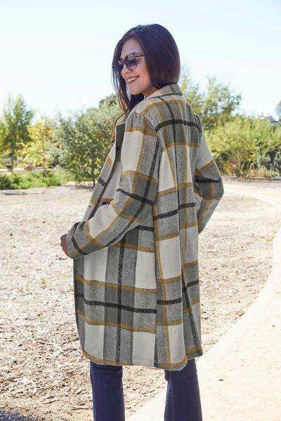 Double Take Full Size Plaid Button Up Lapel Collar Coat - Trendsi - Flyclothing LLC