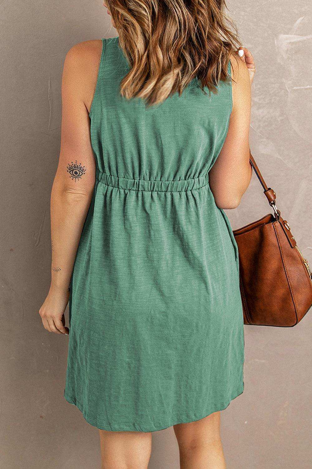 Sleeveless Button Down Mini Dress - Trendsi - Flyclothing LLC