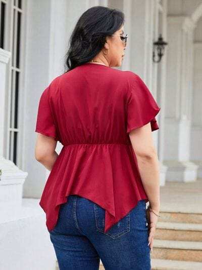 Plus Size Frill Surplice Flutter Sleeve Blouse - Trendsi - Flyclothing LLC