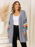 Striped Open Front Dropped Shoulder Cardigan - Trendsi - Flyclothing LLC