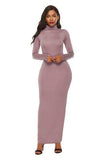 Mock Neck Long Sleeve Maxi Slim Dress - Trendsi - Flyclothing LLC