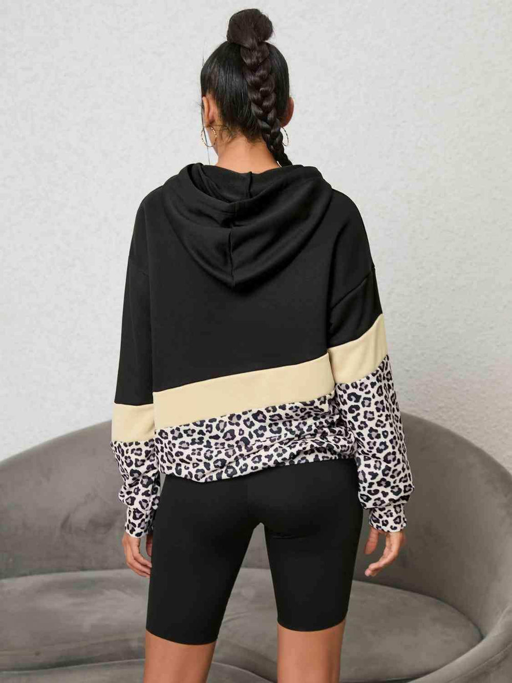 Leopard Color Block Hoodie - Trendsi - Flyclothing LLC