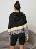 Leopard Color Block Hoodie - Trendsi - Flyclothing LLC