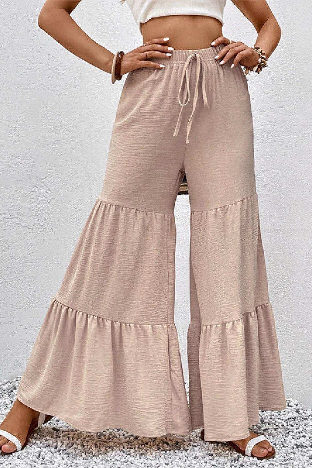Drawstring Waist Tiered Flare Culottes - Trendsi - Flyclothing LLC