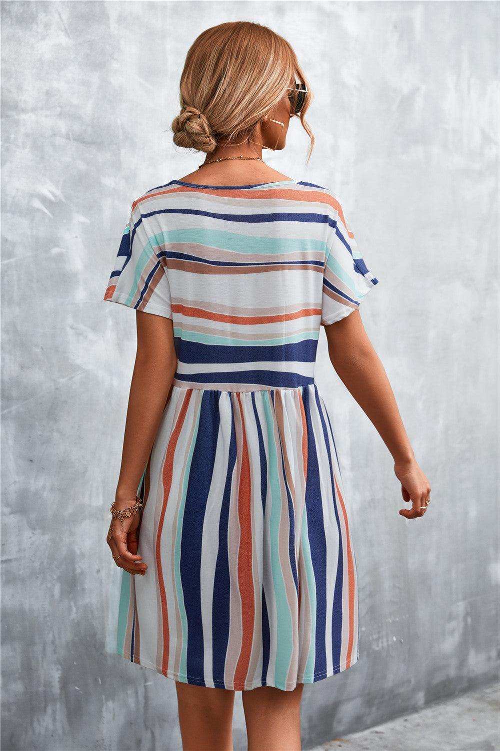 Striped Round Neck Dress - Trendsi - Flyclothing LLC