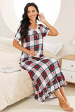 Plaid Lace Trim Ruffle Hem Night Dress - Trendsi - Flyclothing LLC