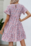 Ditsy Floral Flounce Sleeve Tiered Dress - Trendsi - Flyclothing LLC