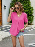 Ruched Short Sleeve V-Neck Blouse - Trendsi - Flyclothing LLC