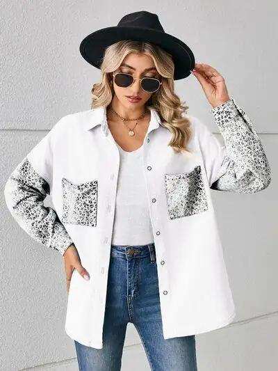 Leopard Button Up Denim Jacket - Trendsi - Flyclothing LLC