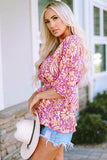 Floral V-Neck Tie Front Ruffled Blouse - Trendsi - Flyclothing LLC