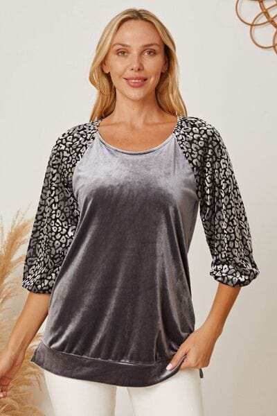 Leopard Round Neck Half Sleeve Blouse - Trendsi - Flyclothing LLC