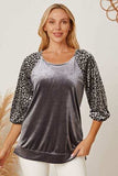 Leopard Round Neck Half Sleeve Blouse - Trendsi - Flyclothing LLC